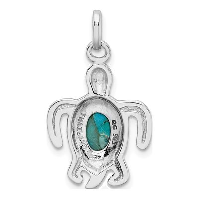 Sterling Silver Reconstructed Turquoise Turtle Pendant – view 4