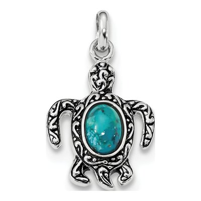 Sterling Silver Reconstructed Turquoise Turtle Pendant