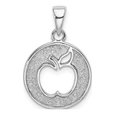 Sterling Silver Enamel Glitter Fabric Apple Cut-Out Pendant