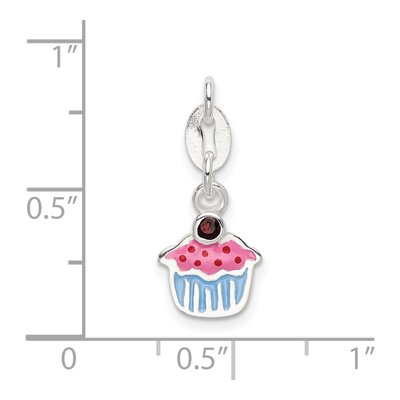 Sterling Silver Garnet Enamel Cupcake Charm – view 5