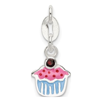 Sterling Silver Garnet Enamel Cupcake Charm