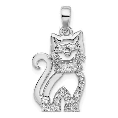 Sterling Silver CZ Cat Pendant