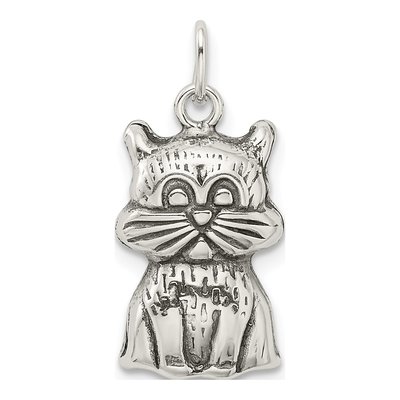 Sterling Silver Antiqued Cat Pendant