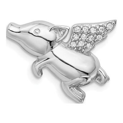 Sterling Silver CZ Flying Pig Slide Pendant