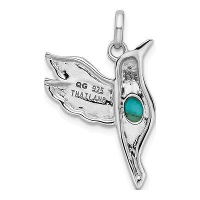 Sterling Silver Turquoise CZ Hummingbird Pendant – view 4