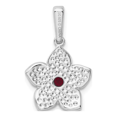 Sterling Silver Lab-Created Ruby Flower Pendant – view 4