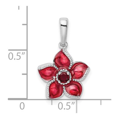Sterling Silver Lab-Created Ruby Flower Pendant – view 5