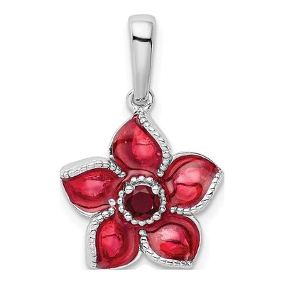Sterling Silver Lab-Created Ruby Flower Pendant