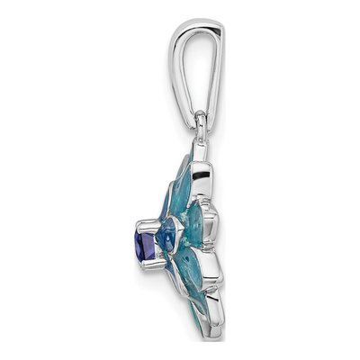 Sterling Silver Lab-Created Sapphire Enamel Flower Pendant – view 3