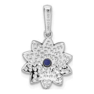 Sterling Silver Lab-Created Sapphire Enamel Flower Pendant – view 4