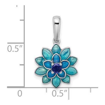 Sterling Silver Lab-Created Sapphire Enamel Flower Pendant – view 5