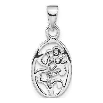 Sterling Silver Flower Oval Pendant – view 3