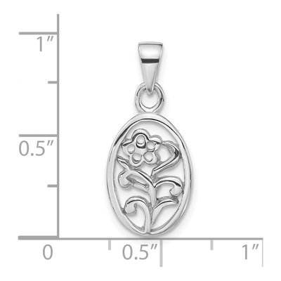 Sterling Silver Flower Oval Pendant – view 4