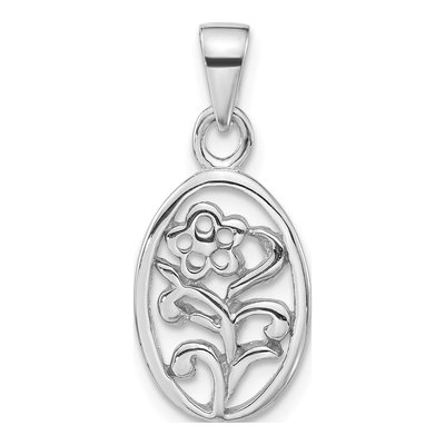 Sterling Silver Flower Oval Pendant