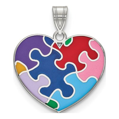 Sterling Silver Enamel Autism Heart Pendant
