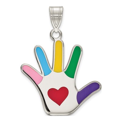Sterling Silver Autism Heart Handprint Pendant