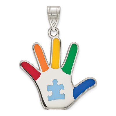 Sterling Silver Autism Puzzle Handprint Pendant