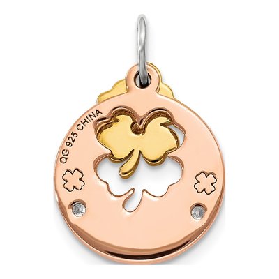 Rose Gold-Plated Sterling Silver CZ Four Leaf Clover Pendant – view 3