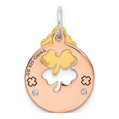 Rose Gold-Plated Sterling Silver CZ Four Leaf Clover Pendant – view 4