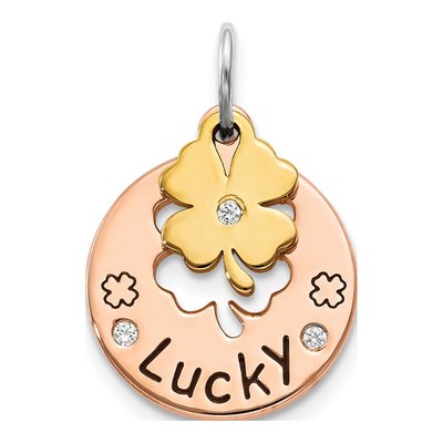 Rose Gold-Plated Sterling Silver CZ Four Leaf Clover Pendant