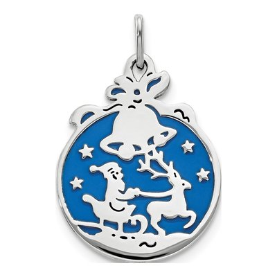 Sterling Silver Blue Enamel Santa Reindeer Pendant