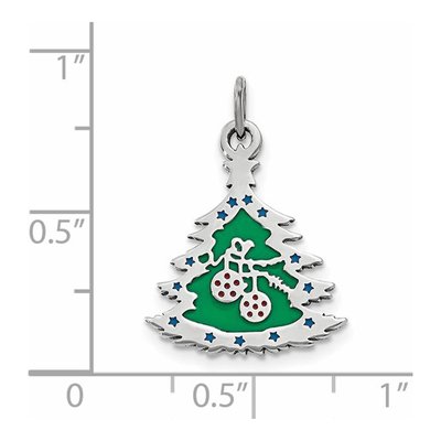 Sterling Silver Green Enamel Christmas Tree Pendant – view 5