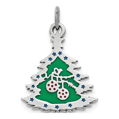 Sterling Silver Green Enamel Christmas Tree Pendant