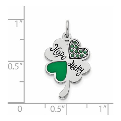 Sterling Silver CZ Enamel Hope Luck Clover Pendant – view 4