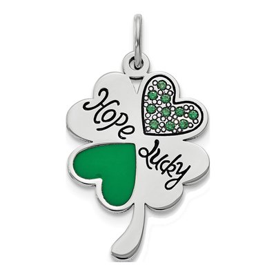 Sterling Silver CZ Enamel Hope Luck Clover Pendant