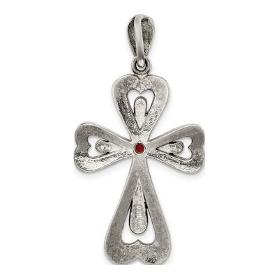 Sterling Silver Garnet Marcasite Cross Pendant – view 4