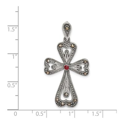 Sterling Silver Garnet Marcasite Cross Pendant – view 5