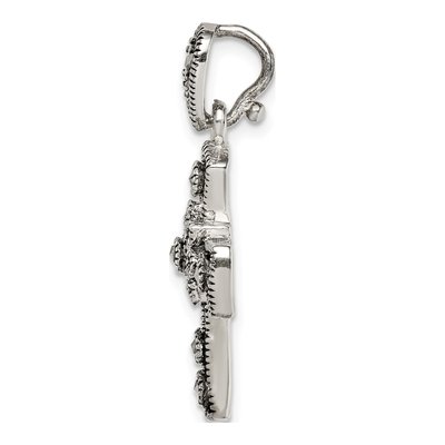 Sterling Silver Marcasite Flower Cross Pendant – view 3