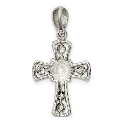 Sterling Silver Marcasite Flower Cross Pendant – view 4