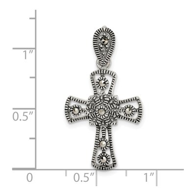 Sterling Silver Marcasite Flower Cross Pendant – view 5