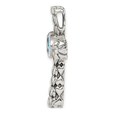 Sterling Silver Blue CZ Cross Slide Pendant – view 3