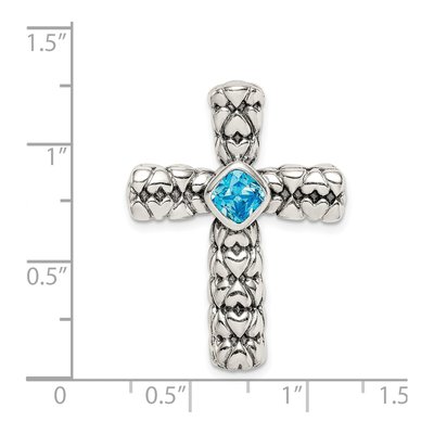 Sterling Silver Blue CZ Cross Slide Pendant – view 5