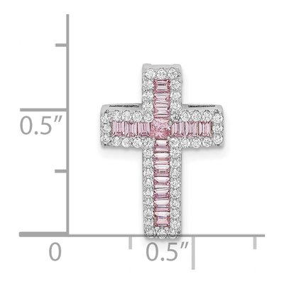 Sterling Silver Pink CZ Cross Slide Pendant – view 5