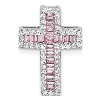 Sterling Silver Pink CZ Cross Slide Pendant