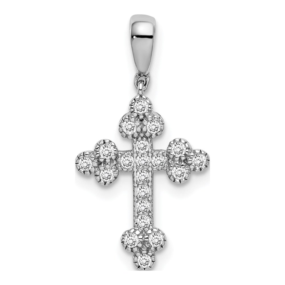Sterling Silver CZ Budded Cross Pendant