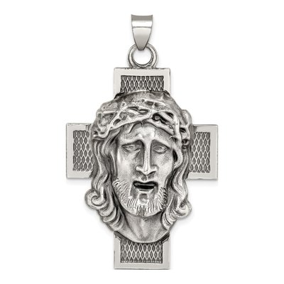 Sterling Silver Antiqued Jesus Cross Medal Pendant