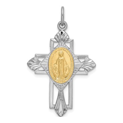 Sterling Silver Miraculous Medal Cross Pendant