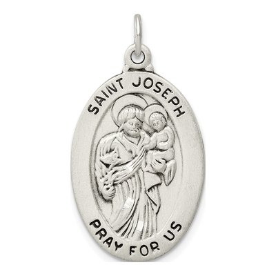 Sterling Silver Antiqued St Joseph Medal Pendant
