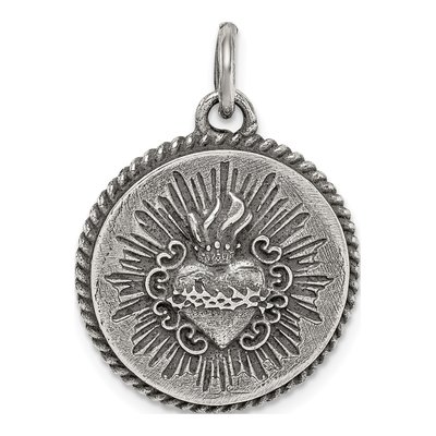 Sterling Silver Antiqued Sacred Heart of Jesus Medal Pendant – view 4
