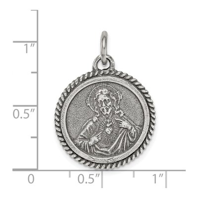 Sterling Silver Antiqued Sacred Heart of Jesus Medal Pendant – view 5