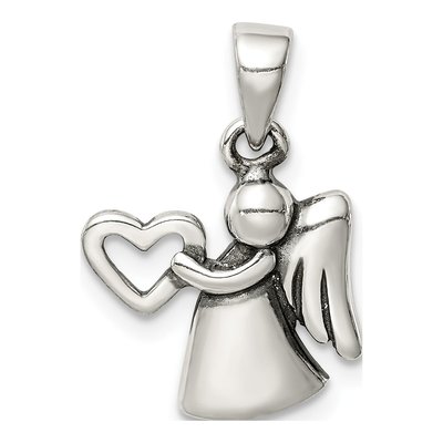 Sterling Silver Antiqued Angel Heart Pendant