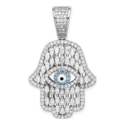 Sterling Silver CZ Hamsa Eye Pendant