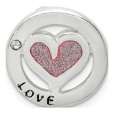 Sterling Silver Glitter Infused CZ Heart Slide Pendant