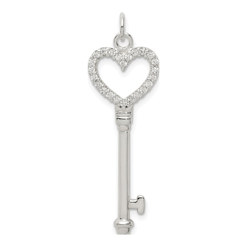 Sterling Silver CZ Heart Key Pendant