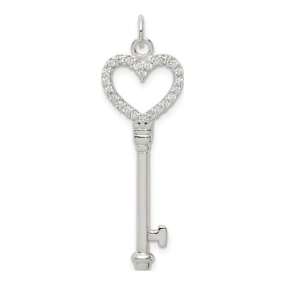 Sterling Silver CZ Heart Key Pendant