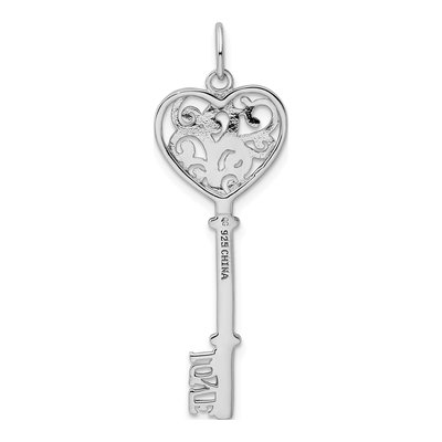 Sterling Silver CZ Love Key Pendant – view 4